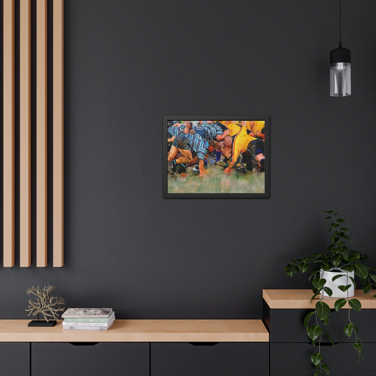 Spectacular Rugby Scrum: Framed Watercolour Fine Art Print Poster, Ready to Hang, Elevate Your Space with Rugger Wall Decor