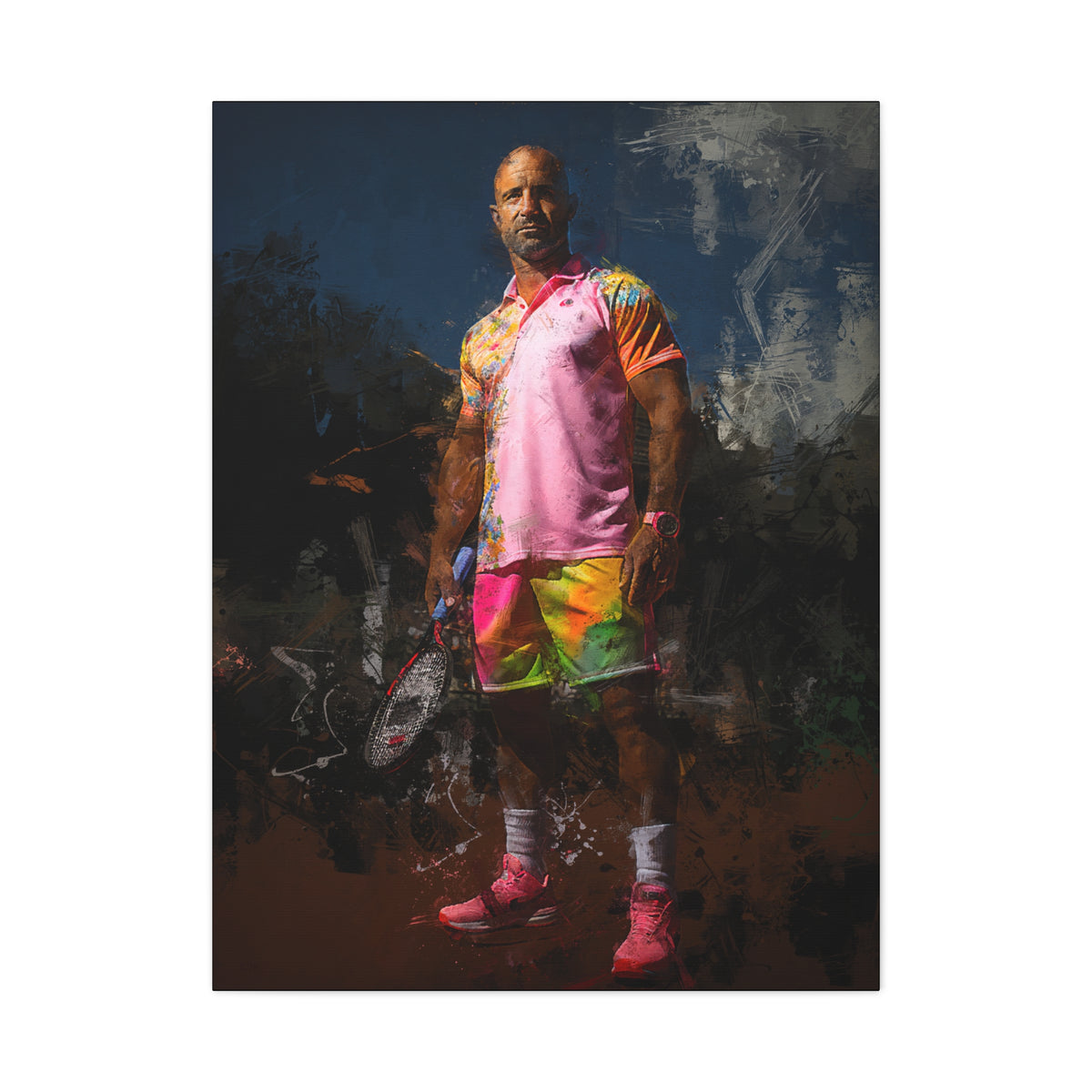Andre Agassi Tennis Legend: Expressionist Modern Art Painting on Canvas - Stretched Canvas Tennis Fine Art Print Poster- Ready to Hang Wall Art, Tennis Fan Gift