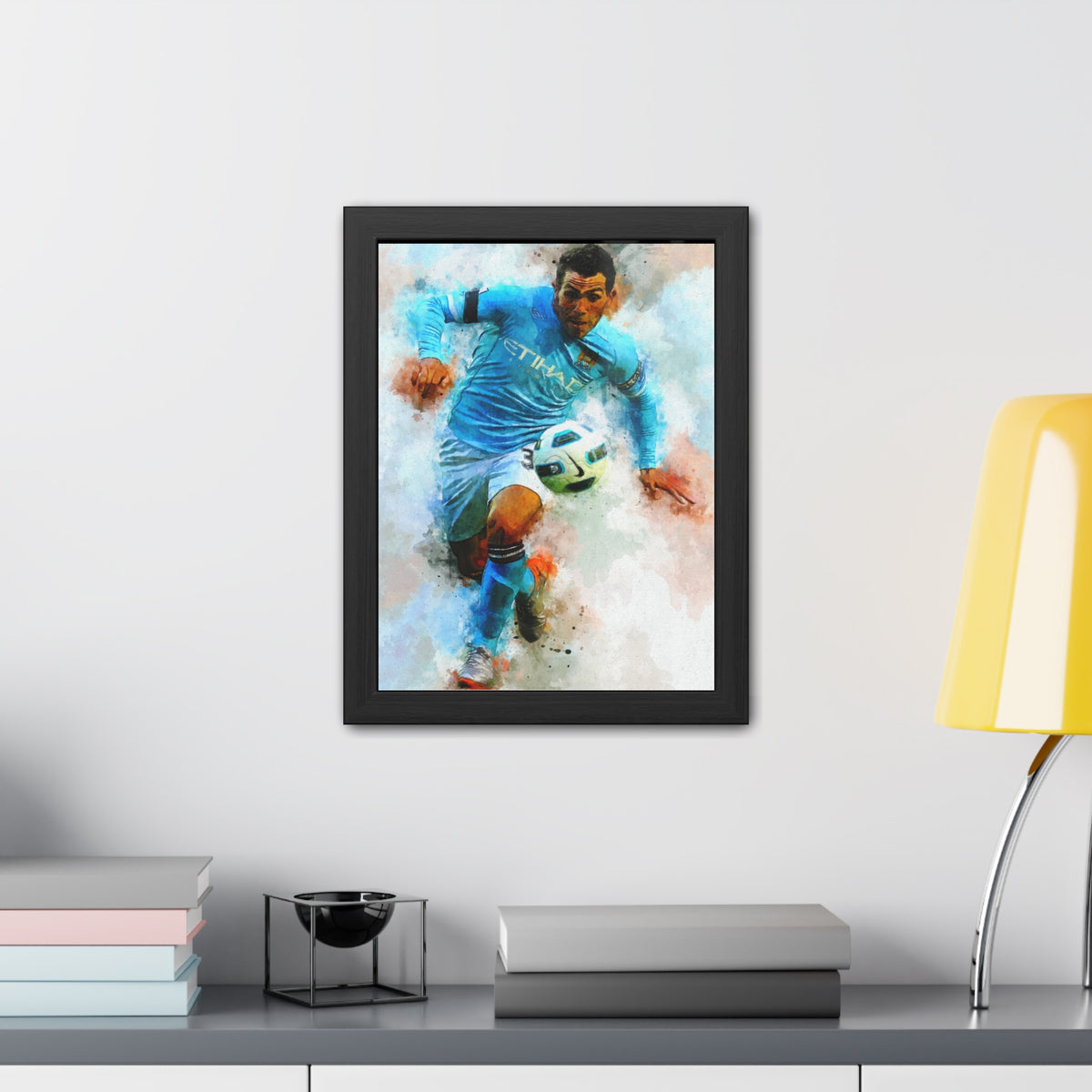 Carlos Tevez Expressionist Portrait - Soccer Legend Art! Ready to Hang Framed Watercolour Fine Art Painting Print Poster, Football Wall Art, Soccer Fan Gift