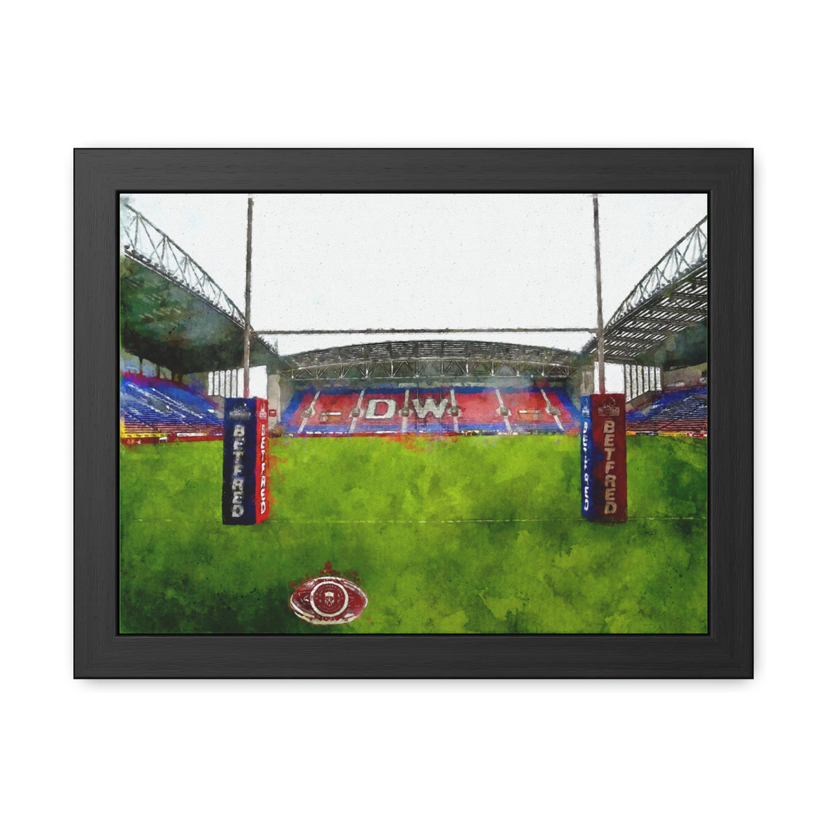 DW Stadium: Wigan Warriors Painting - Ready to Hang Framed Fine Art Rugby Print Poster, Stadium Ground Wall Art, Wigan Rugby Fan Gift