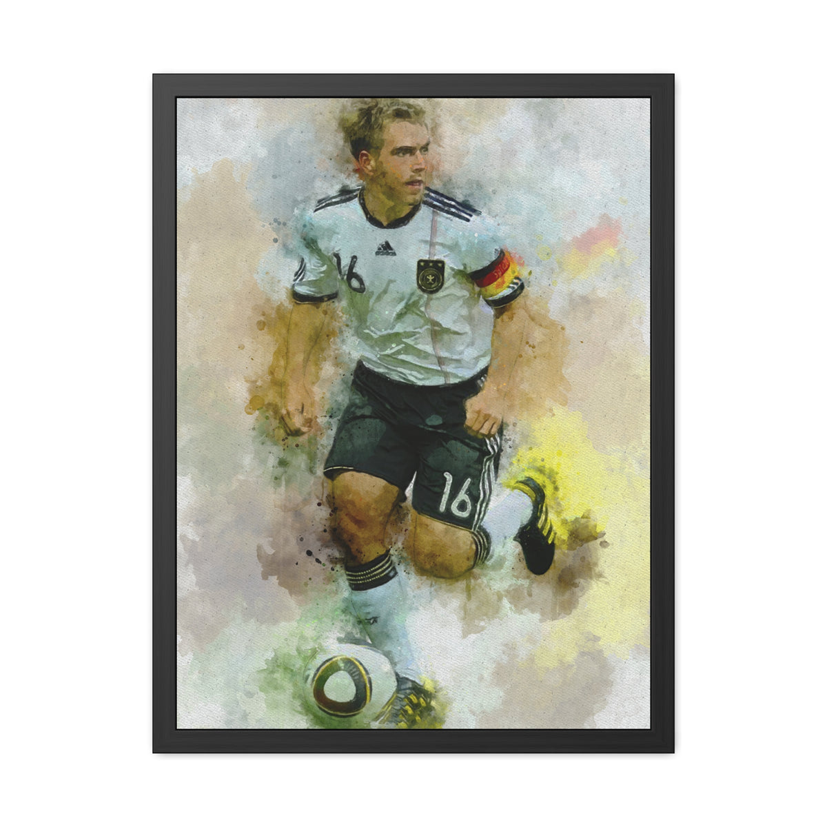 Philipp Lahm Expressionist Modern Art Framed Watercolour Portrait Painting - Ready to Hang Framed Watercolour Fine Art Painting Print Poster, Football Wall Art, Soccer Fan Gift