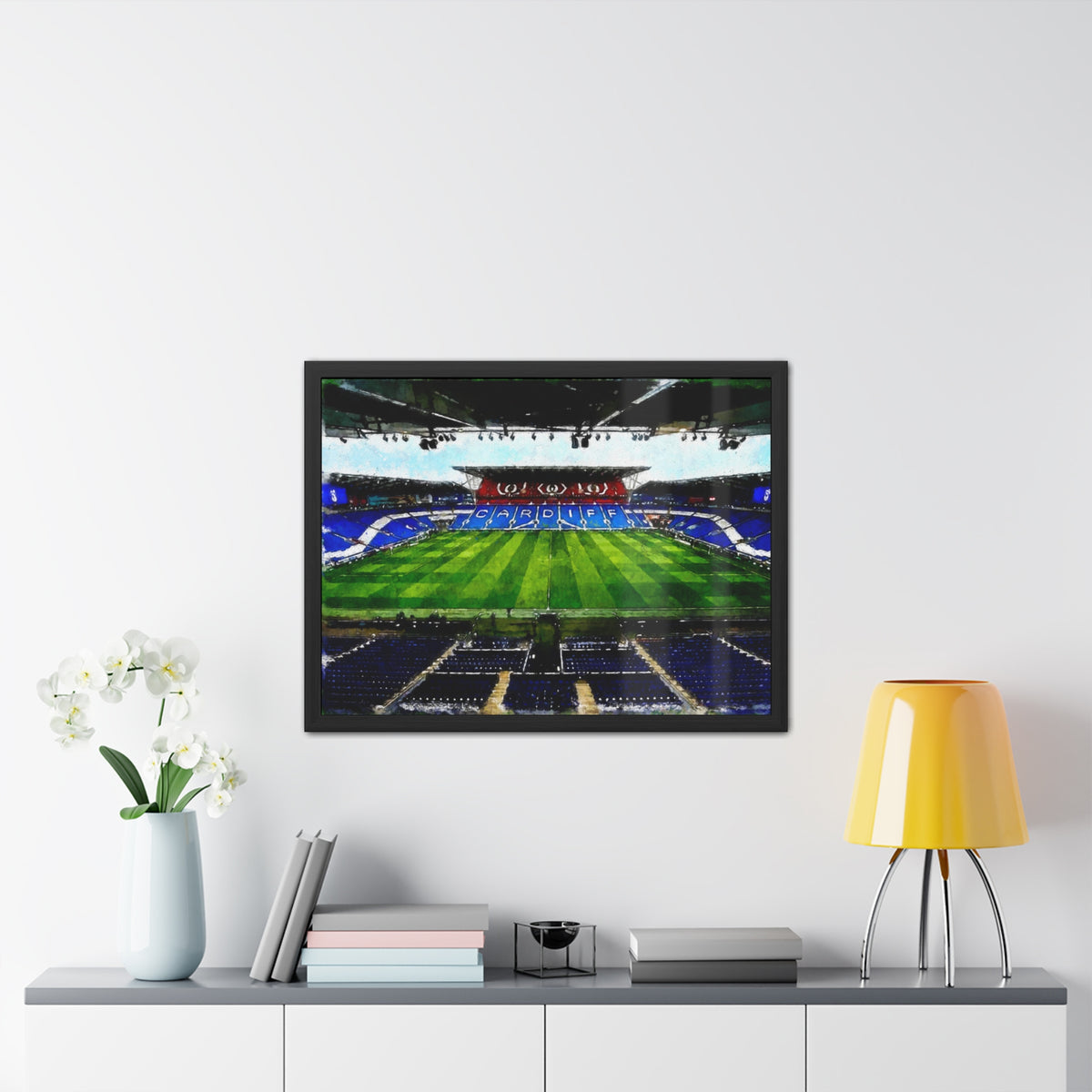 Cardiff City Stadium. Ready to Hang Framed Watercolour Fine Art Painting Print Poster, Football Wall Art, Soccer Fan Gift