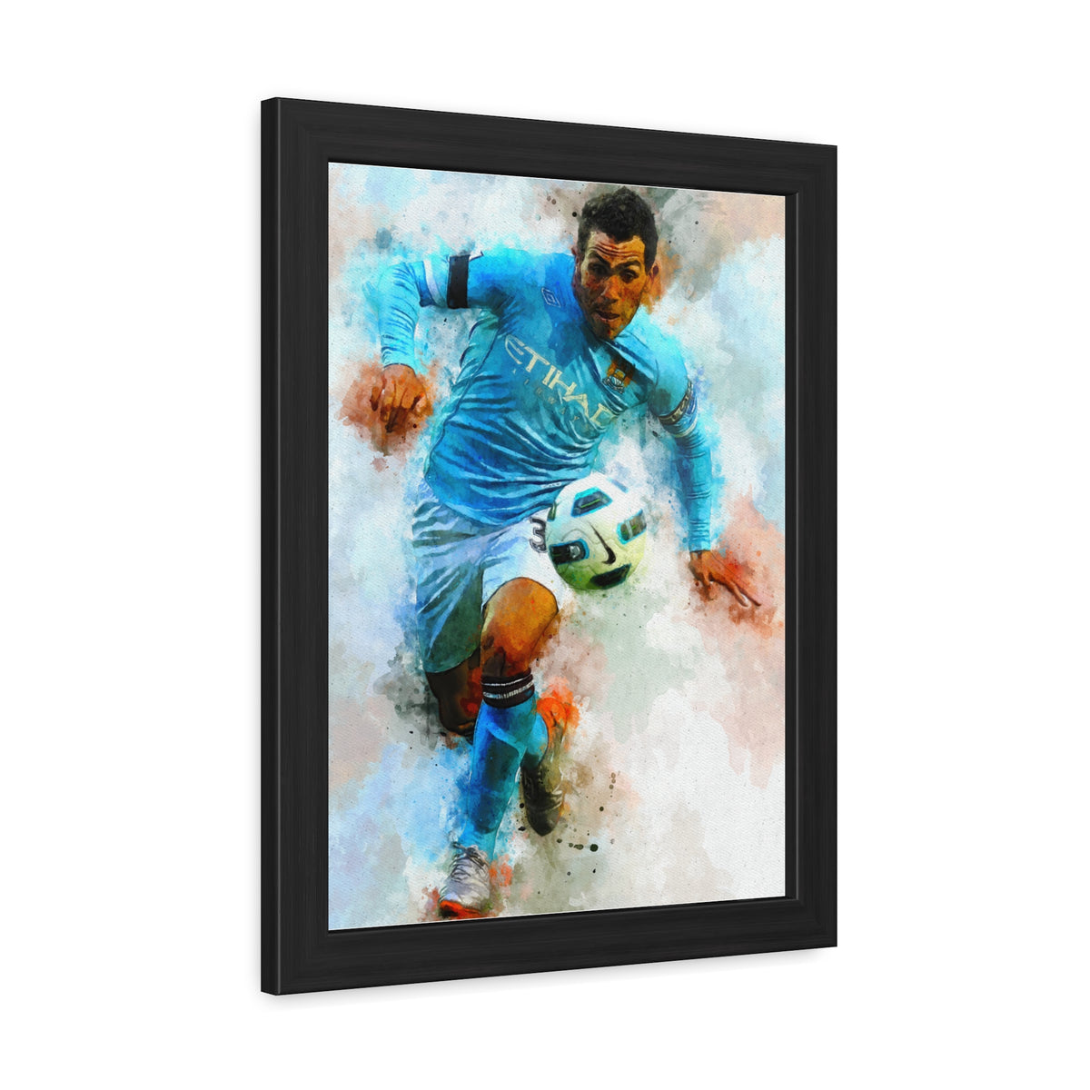 Carlos Tevez Expressionist Portrait - Soccer Legend Art! Ready to Hang Framed Watercolour Fine Art Painting Print Poster, Football Wall Art, Soccer Fan Gift