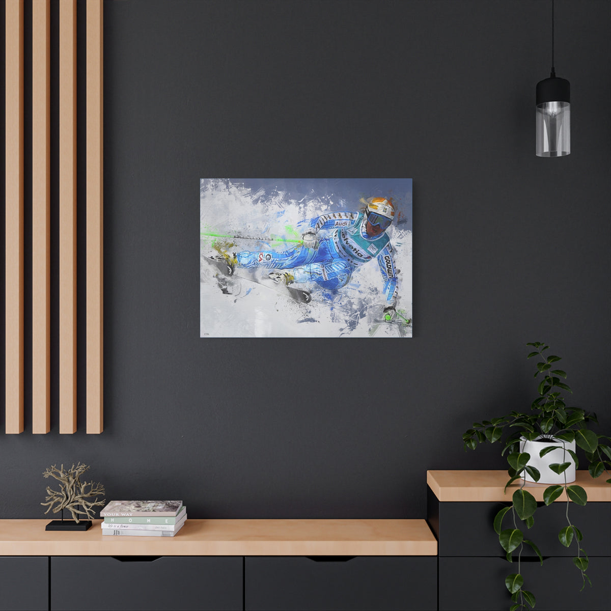 Anja Pärson's Alpine Elegance Skiing Painting Print on Stretched Canvas Skiing Fine Art Print Poster- Ready to Hang Wall Art, Skier Gift
