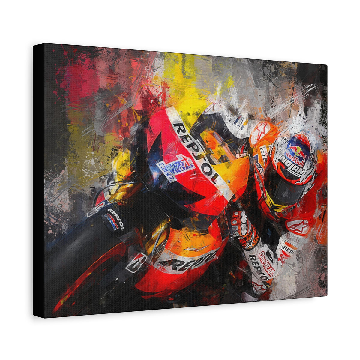 Speed & Splendor: MotoGP Expressionist Stretched Canvas Print Poster- Ready to Hang, Wall Art MotoGP Gift