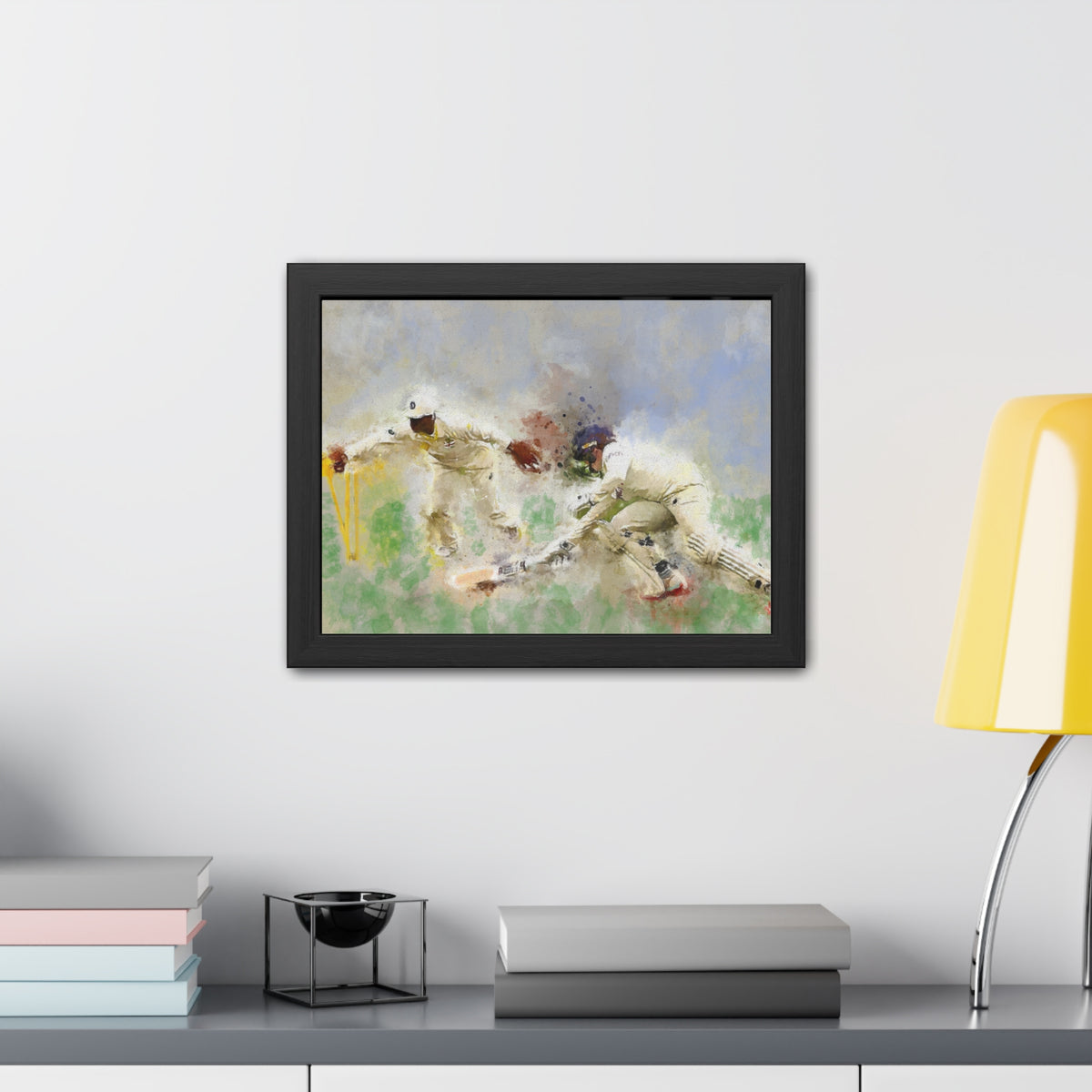 Dramatic Cricket Elegance: Wicketkeeper Stumping Out Batter Watercolour Framed Art Print Poster - Ready to Hang Cricket Gift
