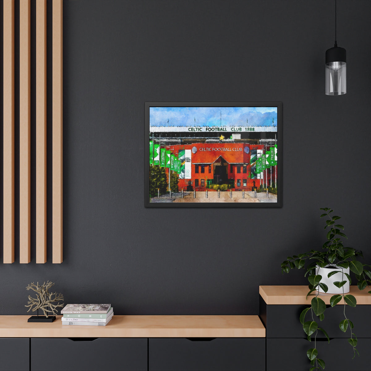 Celtic Park Framed Fine Art - Ready to Hang Framed Watercolour Fine Art Painting Print Poster, Football Wall Art, Soccer Fan Gift