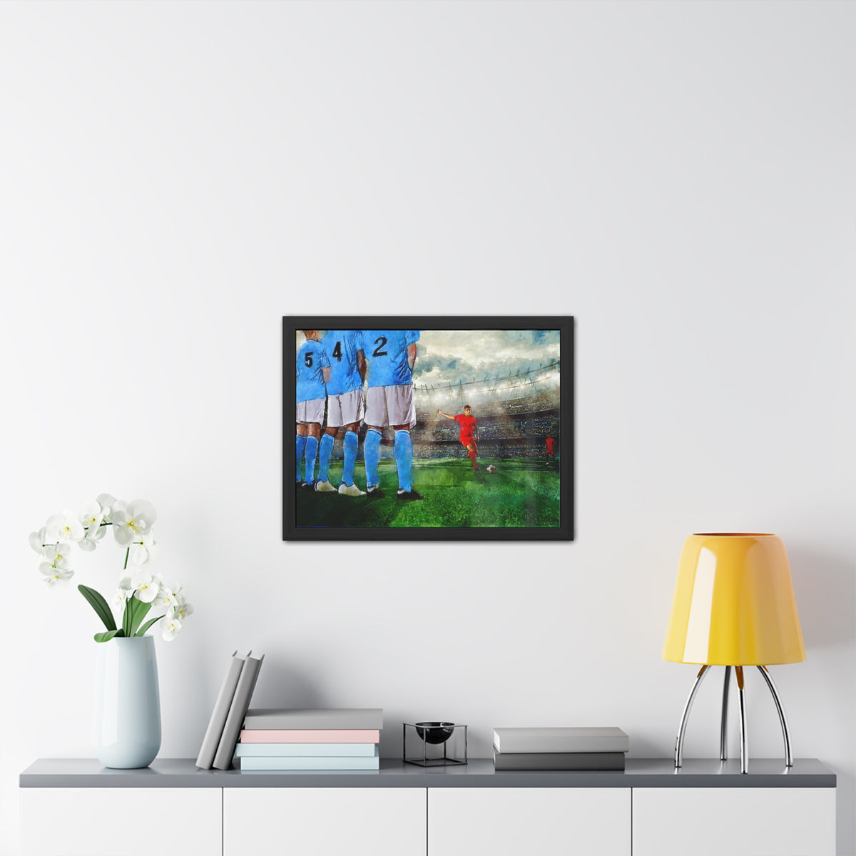 Gap in the Wall: Expressionist Soccer Art - Score the Moment! Ready to Hang Framed Watercolour Art Print, Football Wall Art, Soccer Fan Gift
