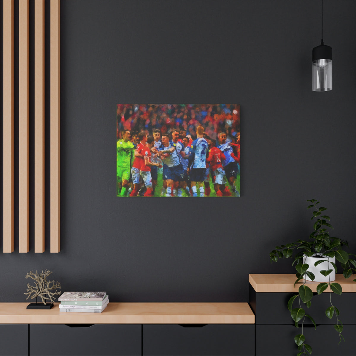 Blackpool vs. PNE Derby Ready to Hang Framed Impressionist Fine Art Painting Print Poster, Football Wall Art, Soccer Fan Gift