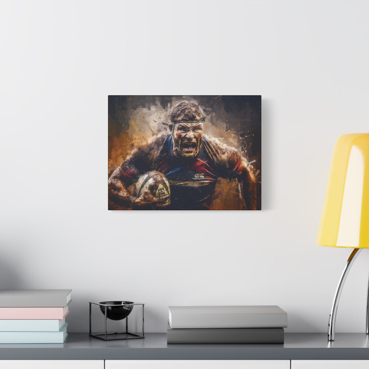 Rugby Dynamo Unleashed: Expressionist Stretched Canvas Fine Art Print Poster - Ready to Hang Wall Art, Rugby Fan Gift