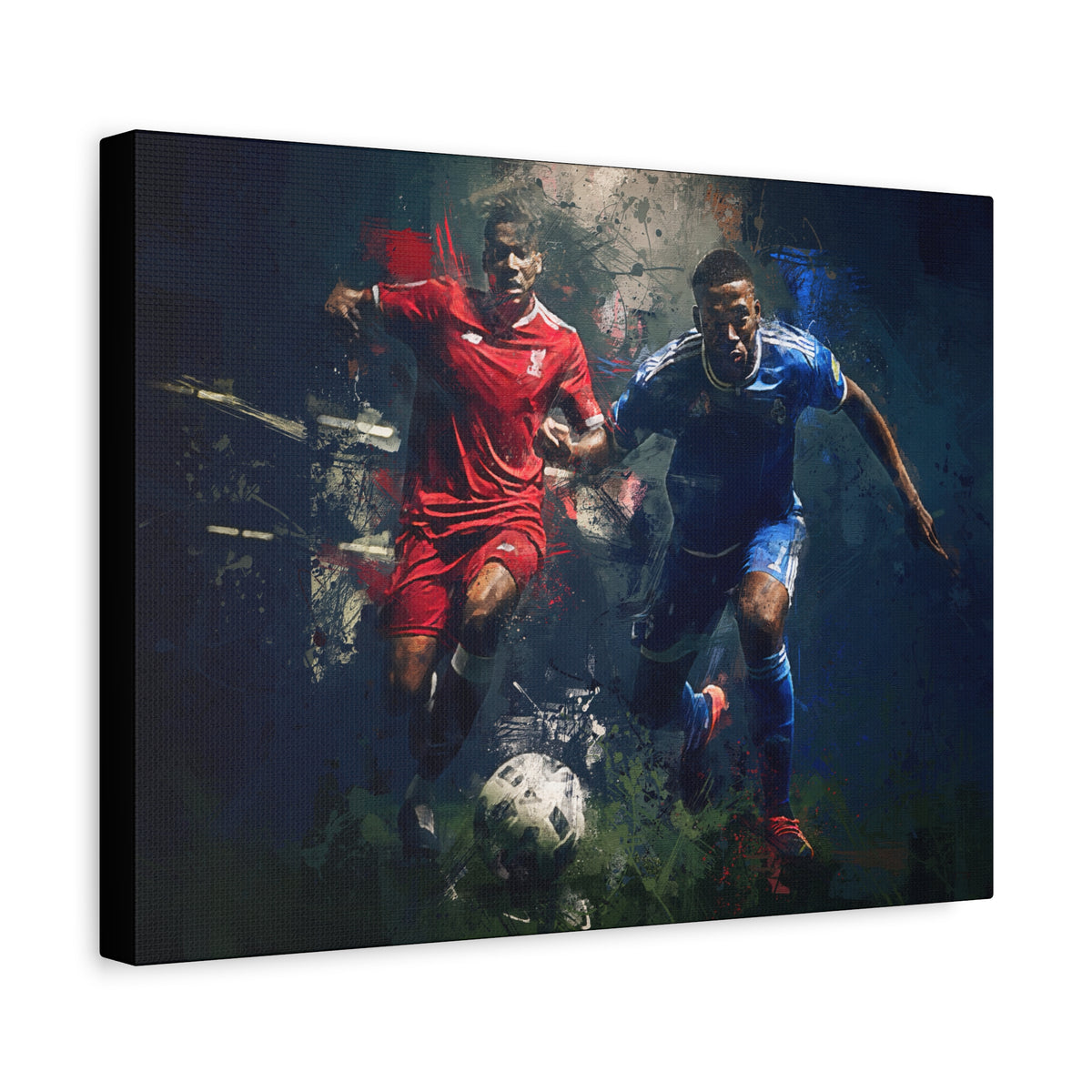 Rivalry Unleashed: Liverpool vs. Everton Expressionist Football Painting Print on Stretched Canvas. Ready to Hang Soccer Fan Gift