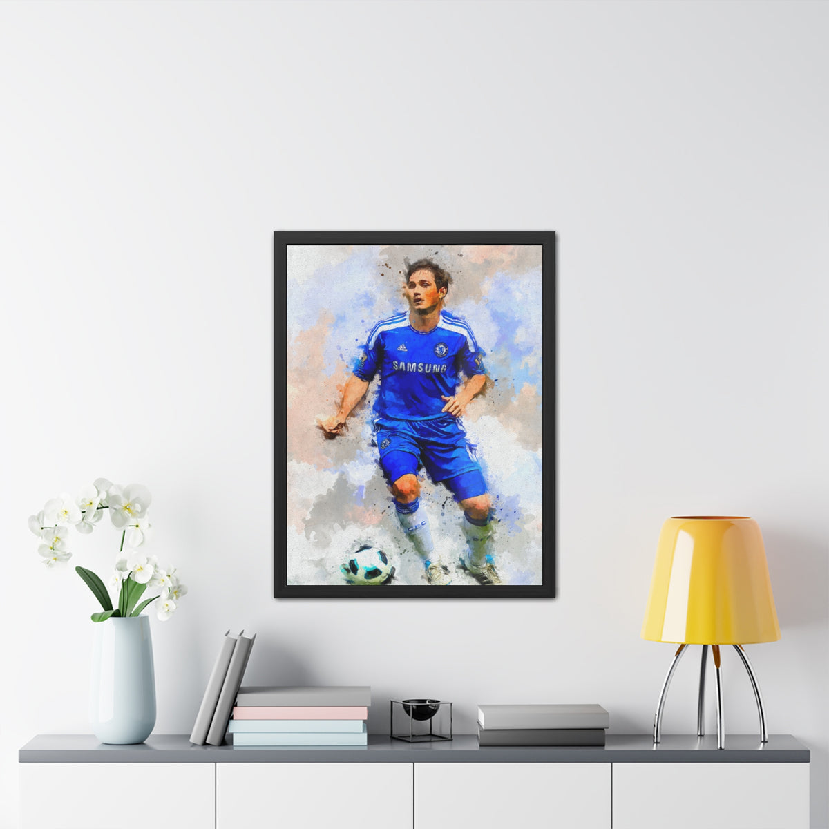 Frank Lampard Expressionist Portrait - Chelsea and England Legend. Ready to Hang Framed Watercolour Fine Art Painting Print Poster, Football Wall Art, Soccer Fan Gift