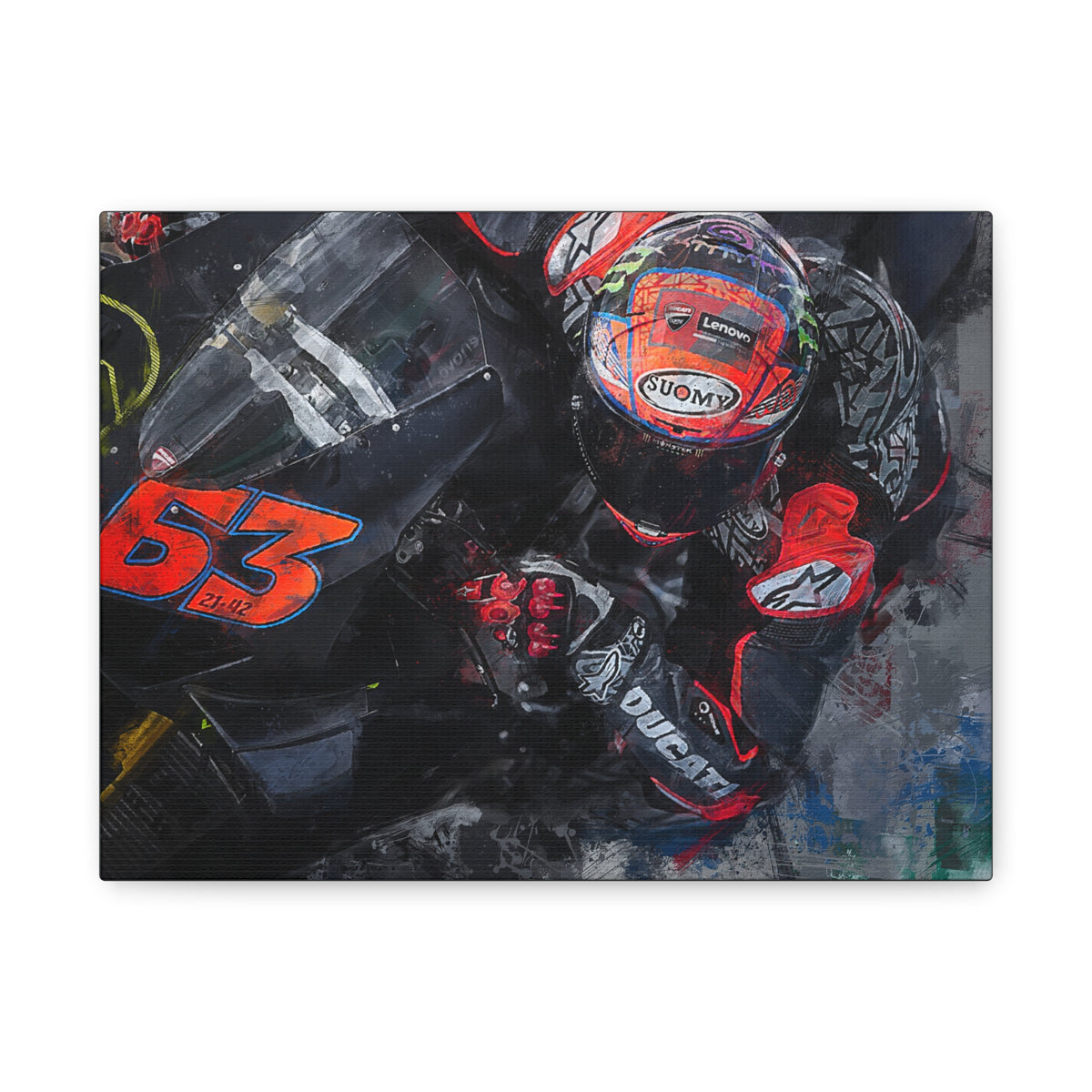 Ducati Cornering: Stretched Canvas Fine Art MotoGP Print - Ready to Hang, Wall Art MotoGP Gift
