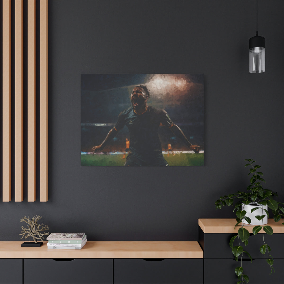 Celebrating Victory: Impressionist Soccer Art Print - Stretched Canvas Fine Art Poster, Ready to Hang - Perfect Football Fan Gift.