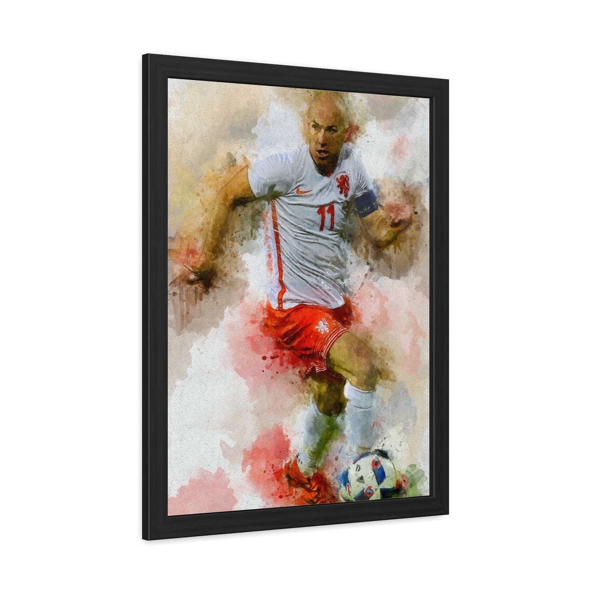 Arjen Robben Expressionist Portrait - Soccer Legend Art! Ready to Hang Framed Watercolour Fine Art Painting Print Poster, Football Wall Art, Soccer Fan Gift