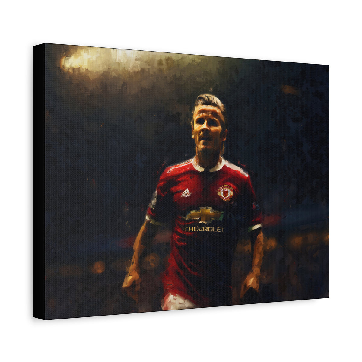 Beckham Brilliance Impressionist Portrait, Stretched Canvas Football Fine Art Print Poster, Ready to Hang Football Wall Art, Soccer Fan Gift