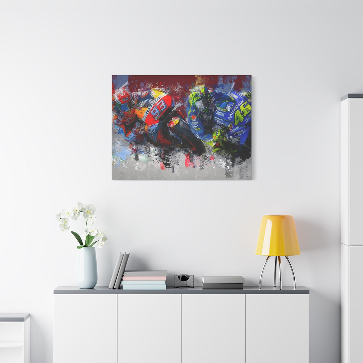 MotoGP Racers Conquer the Canvas! Expressionist Stretched Canvas Fine Art MotoGP Print Poster - Ready to Hang, Wall Art MotoGP Gift
