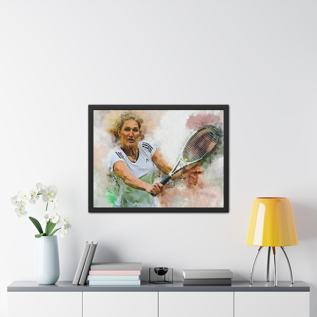 Steffi Graf Tennis Legend: Ready to Hang Framed Watercolour Fine Art Painting Print Poster, Tennis Wall Art, Tennis Fan Gift