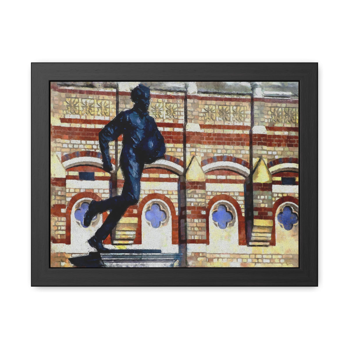 Ellis Webb Statue at Rugby School, Expressionist Framed Watercolour Fine Art Print Poster, Ready to Hang Wall Art, Rugby Fan Gift