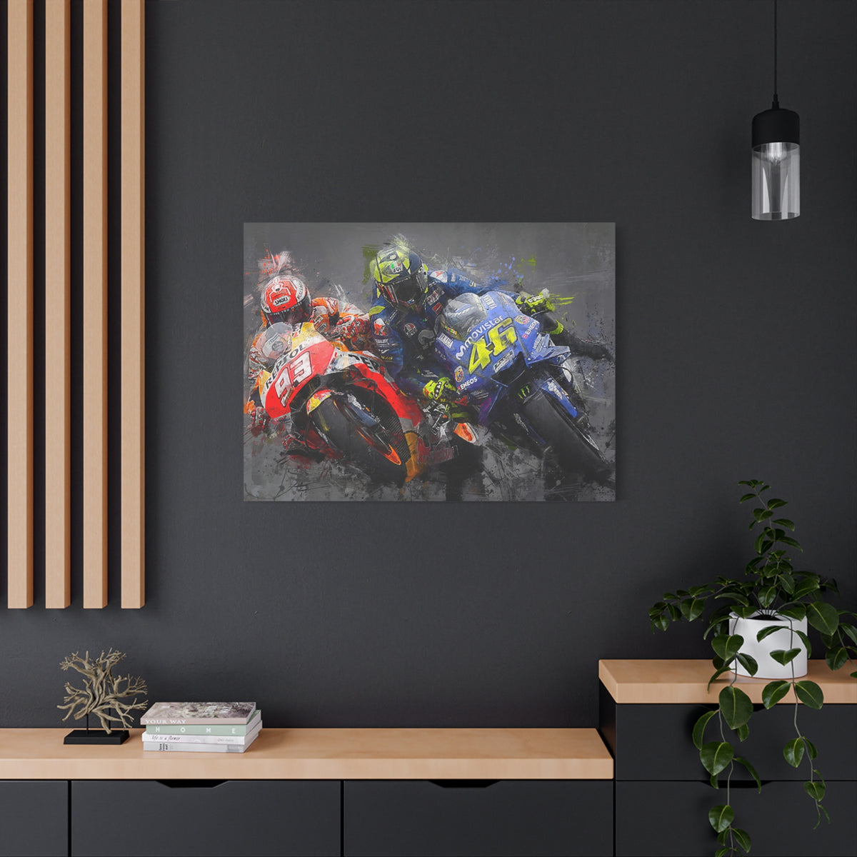 Dynamic Duel: Stretched Canvas Fine Art MotoGP Print Poster - Ready to Hang, Wall Art MotoGP Gift