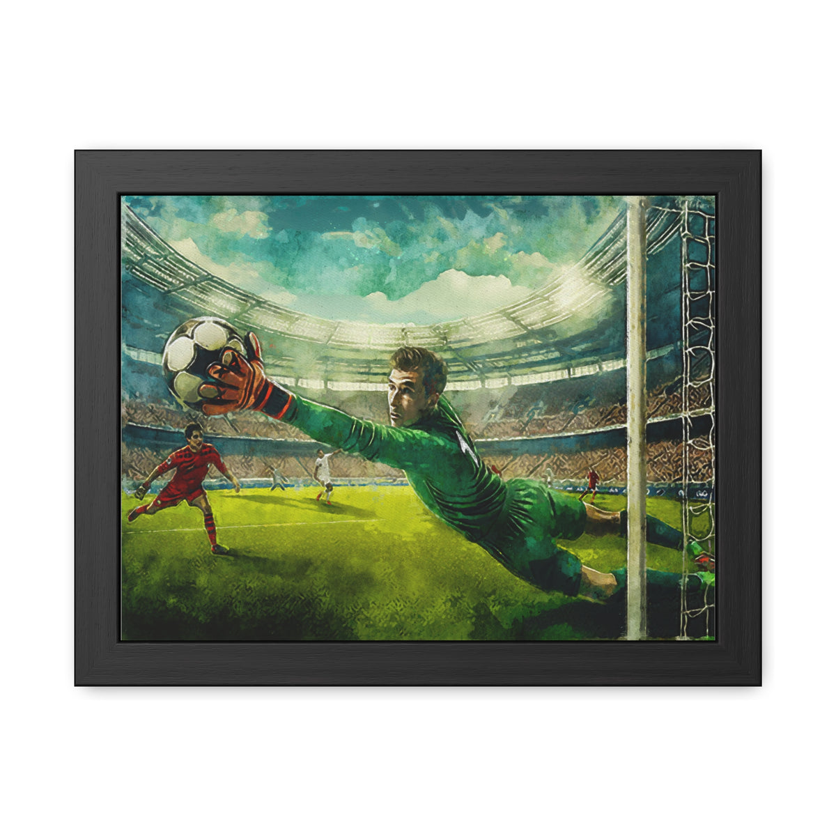 Spectacular Save: Expressionist Soccer Art - Ready to Hang Framed Watercolour Fine Art Print, Football Wall Art, Soccer Fan Gift