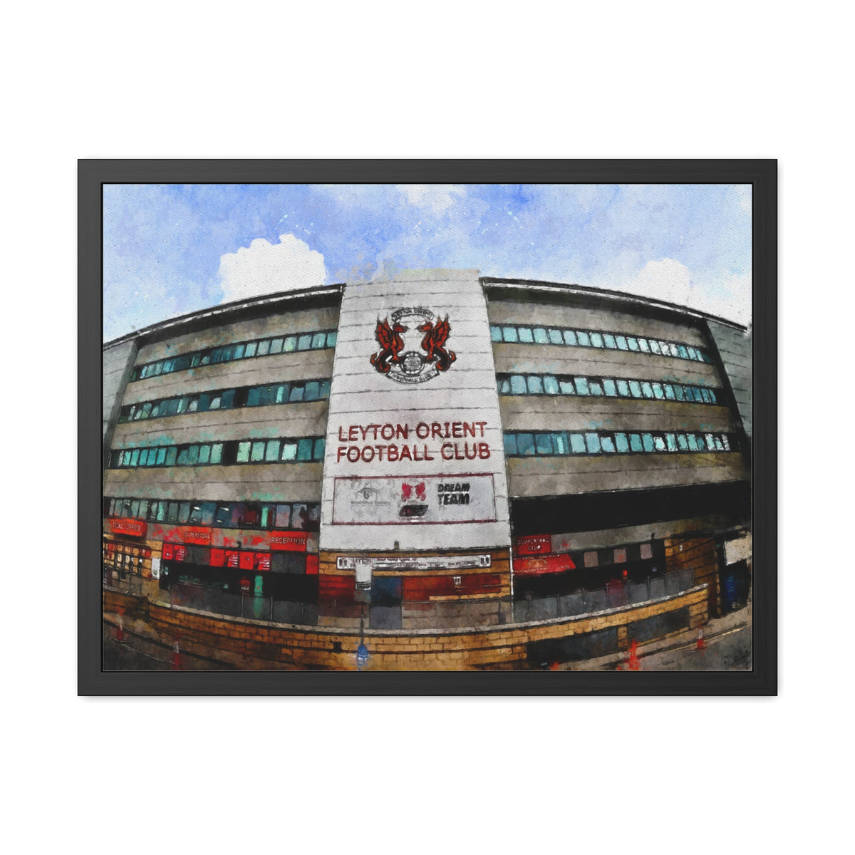 Leyton Orient’s Brisbane Road Stadium Print - Ready to Hang Framed Watercolour Fine Art Painting Print Poster, Football Wall Art, Soccer Fan Gift