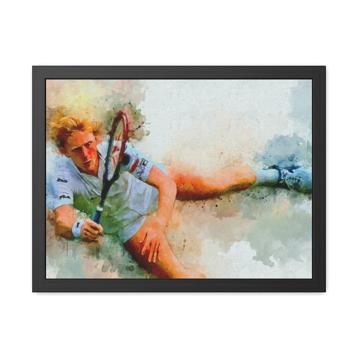 Boris Becker Expressionist Portrait: Ready to Hang Framed Watercolour Fine Art Painting Print Poster, Tennis Wall Art, Tennis Fan Gift