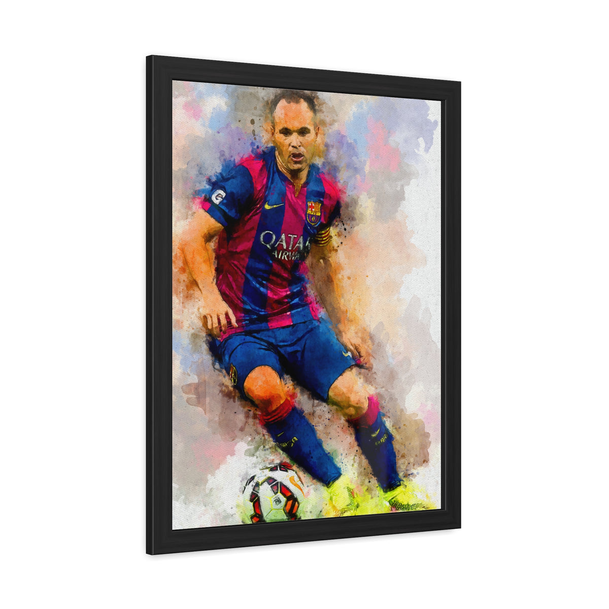 Andrés Iniesta Expressionist Portrait - Soccer Legend Art! Ready to Hang Framed Watercolour Fine Art Painting Print Poster, Football Wall Art, Soccer Fan Gift