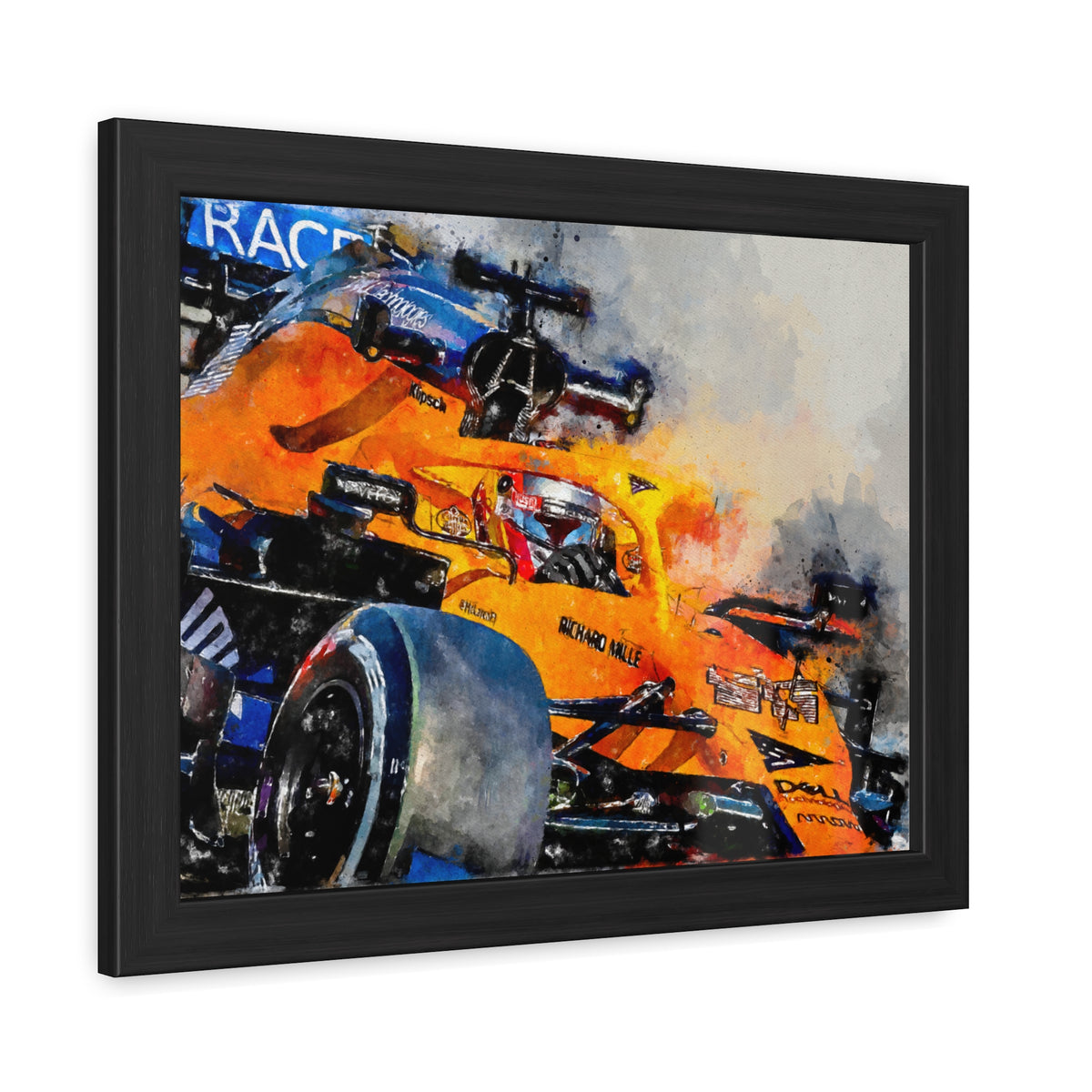 Experience the Thrill: Framed Watercolour F1 Fine Art Print Poster of a McClaren Racing Car - Ready to Hang, Wall Art Formula One Gift.