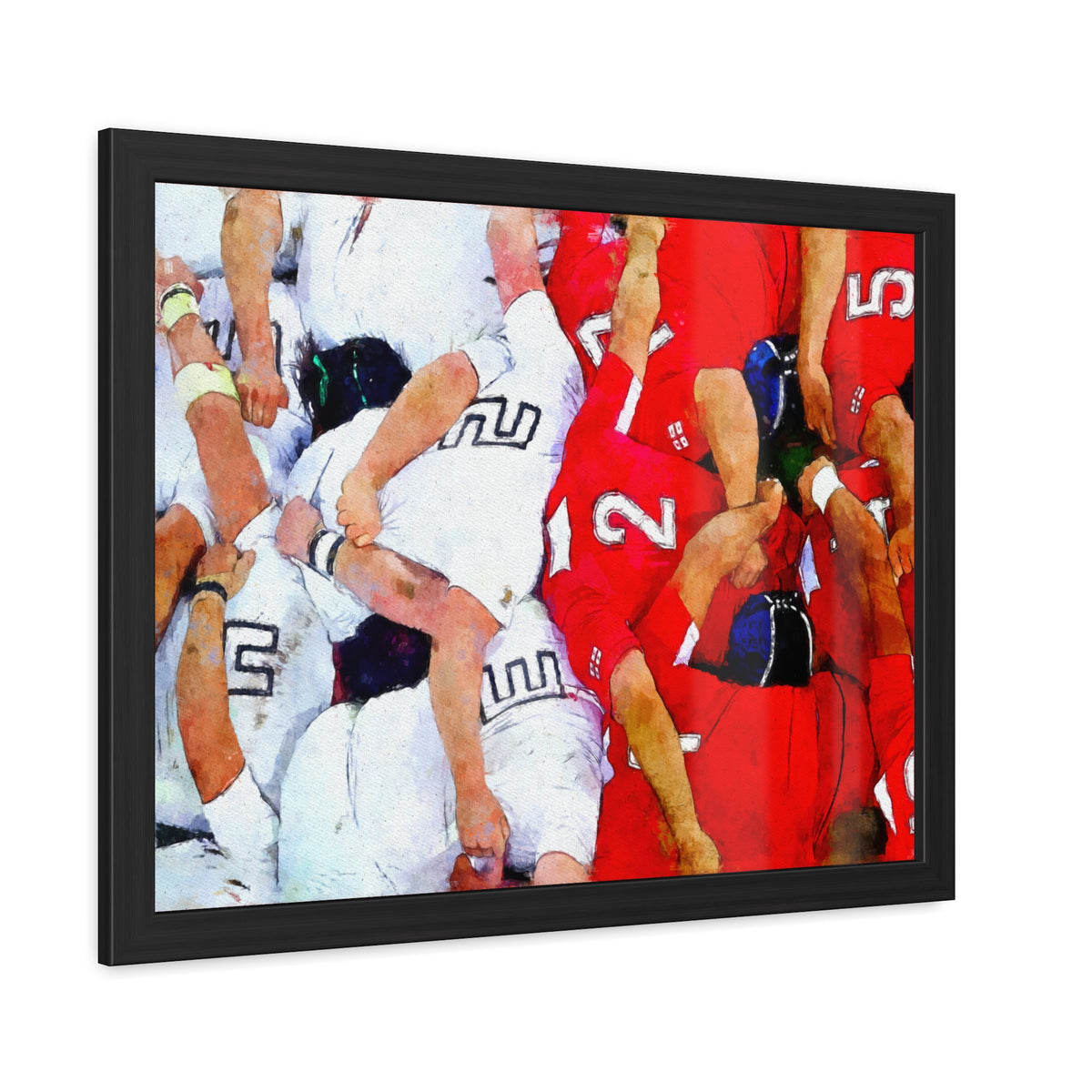 Dynamic Rugby Scrum, Ready to Hang Framed Watercolour Fine Art Print Poster, Elevate Your Space with Rugger Wall Art, Perfect Rugby Fan Gift