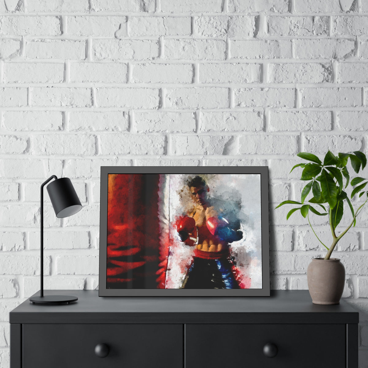 Punching Power: Framed Watercolor Fine Art Boxing Print Poster- Ready to Hang, Wall Art Boxing Gift