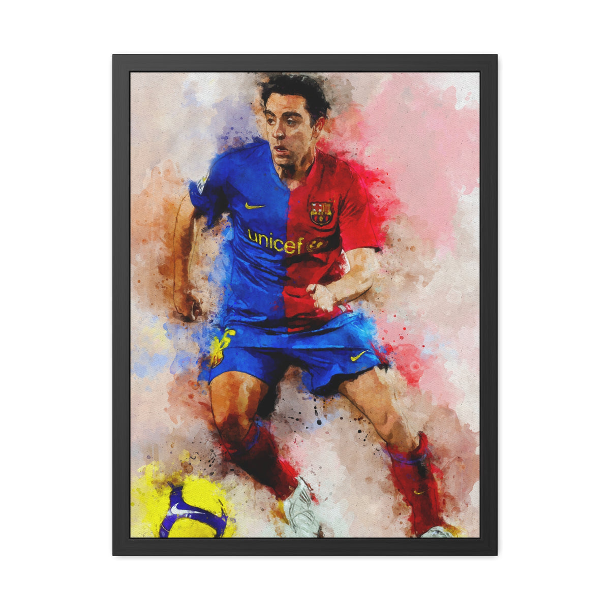 Xavi Expressionist Modern Art Framed Watercolour Print Portrait Painting, Football Legend, Fine Art on 200 gsm Semi-Gloss Paper, Ready to Hang Framed Watercolour Fine Art Painting Print Poster, Football Wall Art, Soccer Fan Gift