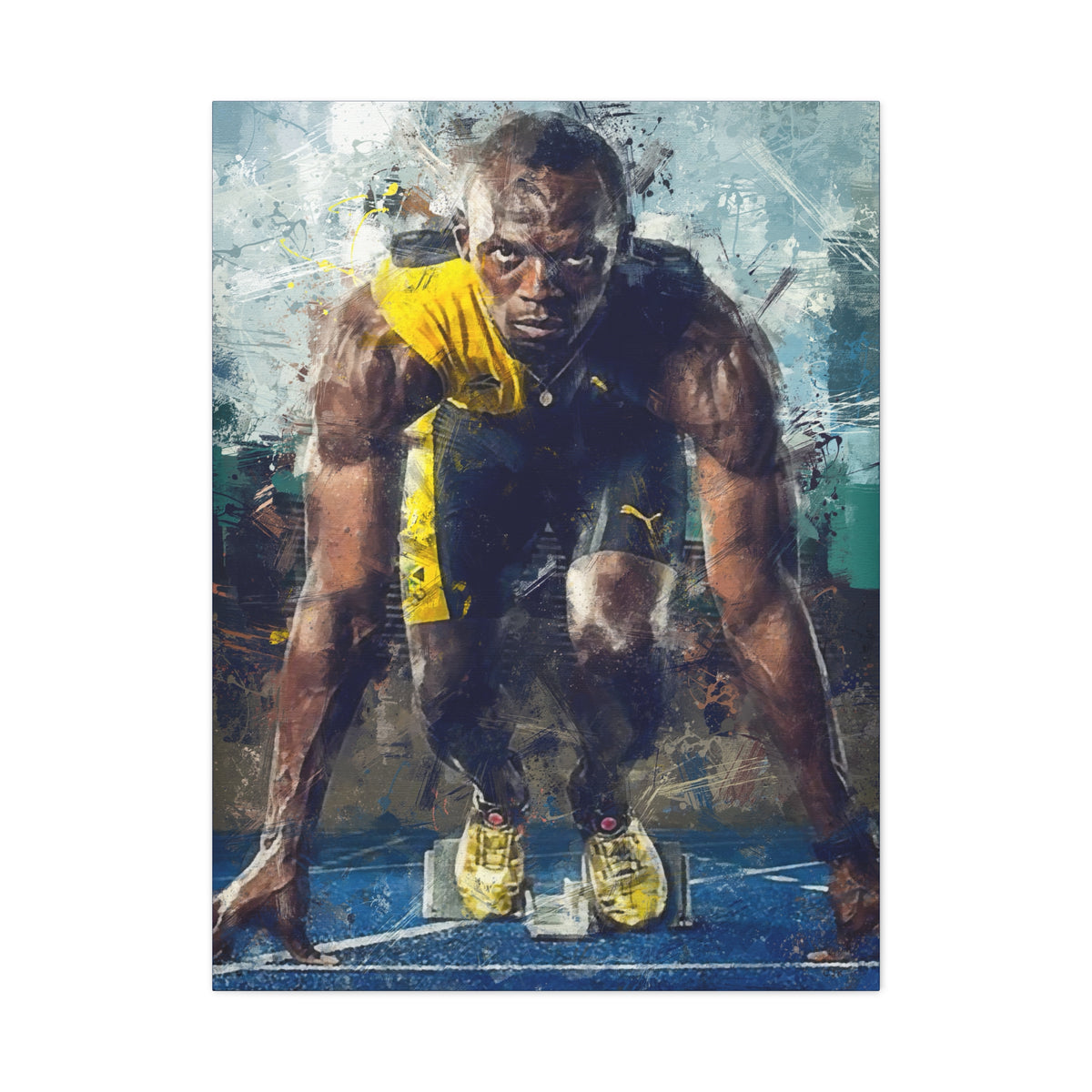 Usain Bolt Expressionist Modern Art Print on Canvas - Capturing Speed and Spirit - Stretched Canvas Athletics Fine Art Print Poster - Ready to Hang Wall Art, Usain Bolt Fan Gift