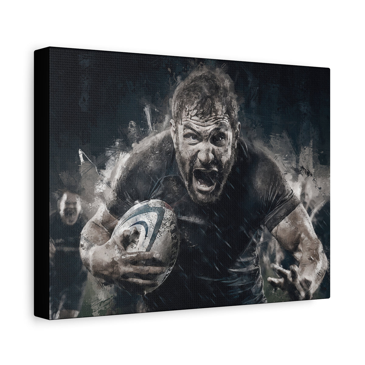 Winter Charge: Expressionist Canvas Fine Art Print Poster - Ready to Hang Wall Art, Rugby Fan Gift