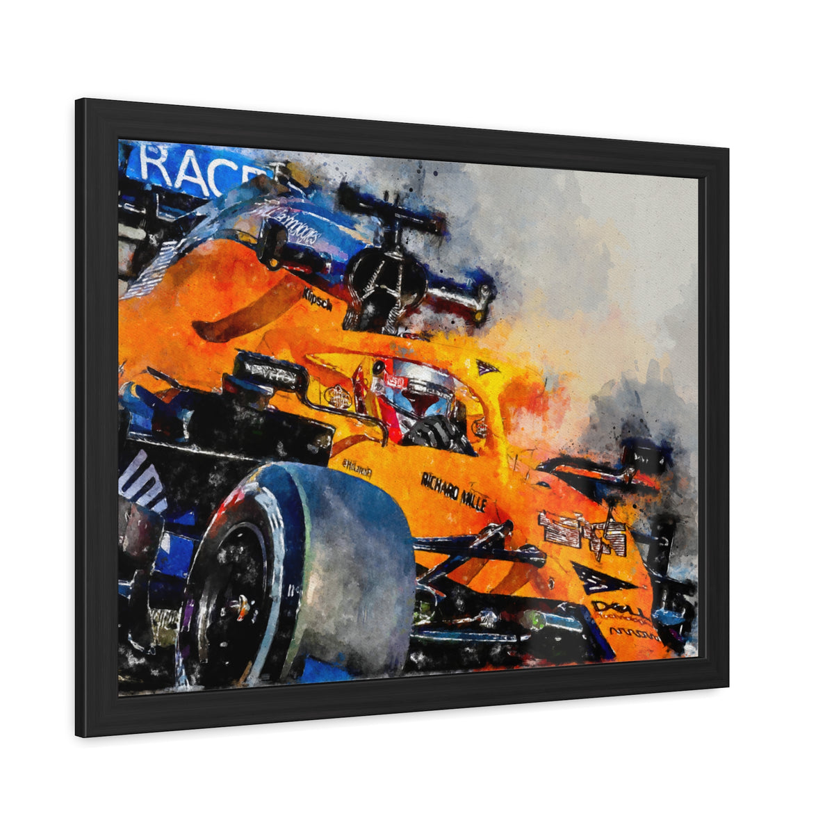 Experience the Thrill: Framed Watercolour F1 Fine Art Print Poster of a McClaren Racing Car - Ready to Hang, Wall Art Formula One Gift.