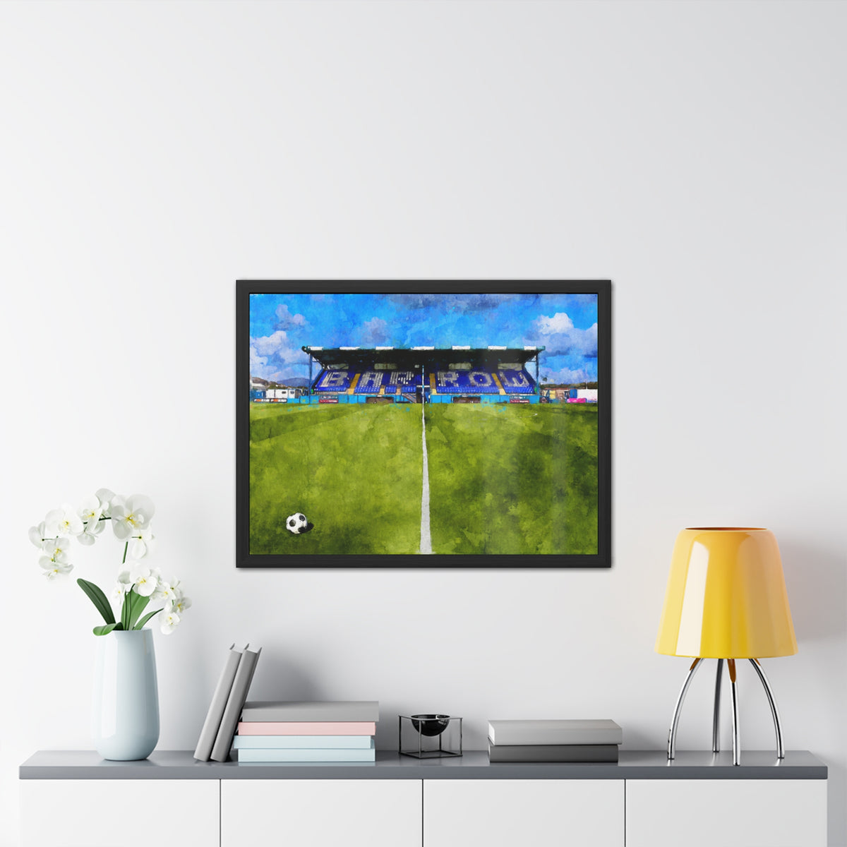 Barrow Holker Street Watercolour Fine Art Painting - Ready to Hang Framed Print Poster, Football Wall Art, Soccer Fan Gift