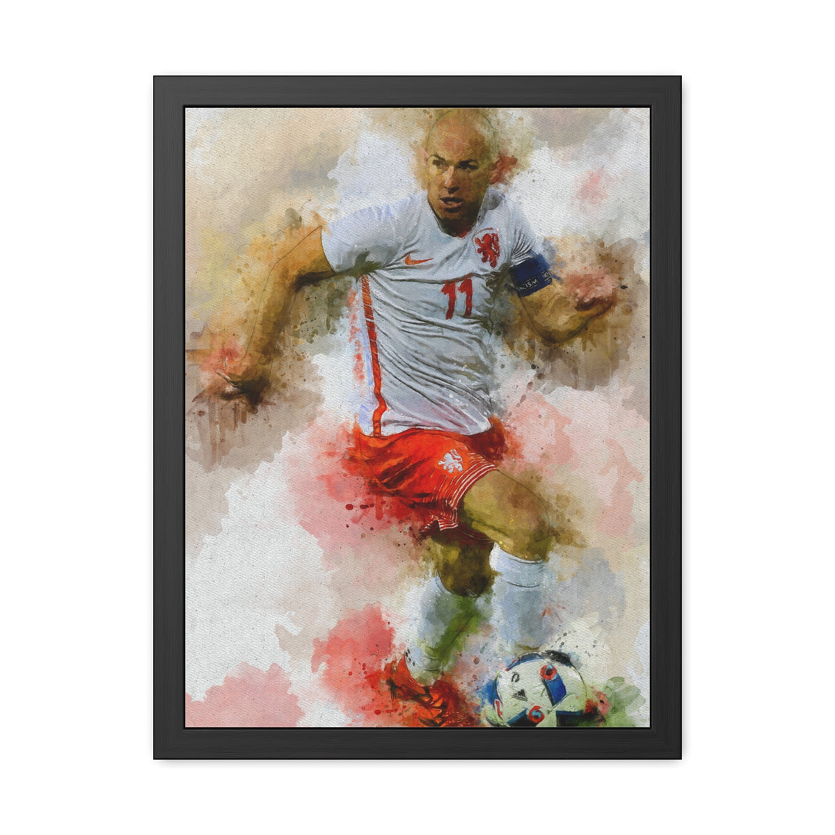 Arjen Robben Expressionist Portrait - Soccer Legend Art! Ready to Hang Framed Watercolour Fine Art Painting Print Poster, Football Wall Art, Soccer Fan Gift