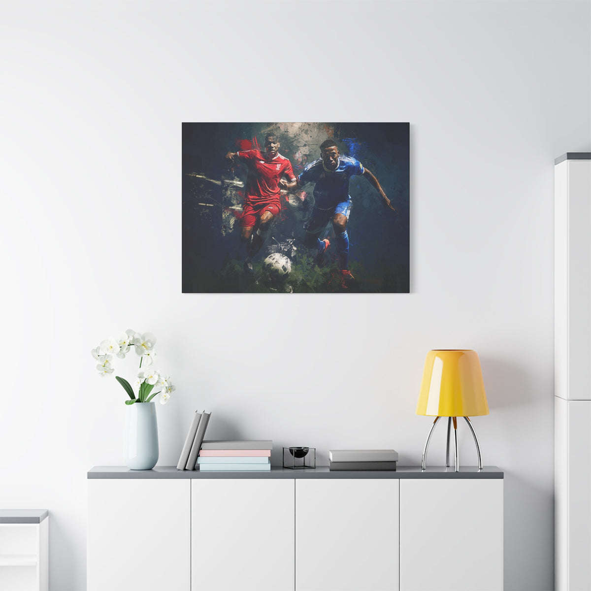 Rivalry Unleashed: Liverpool vs. Everton Expressionist Football Painting Print on Stretched Canvas. Ready to Hang Soccer Fan Gift