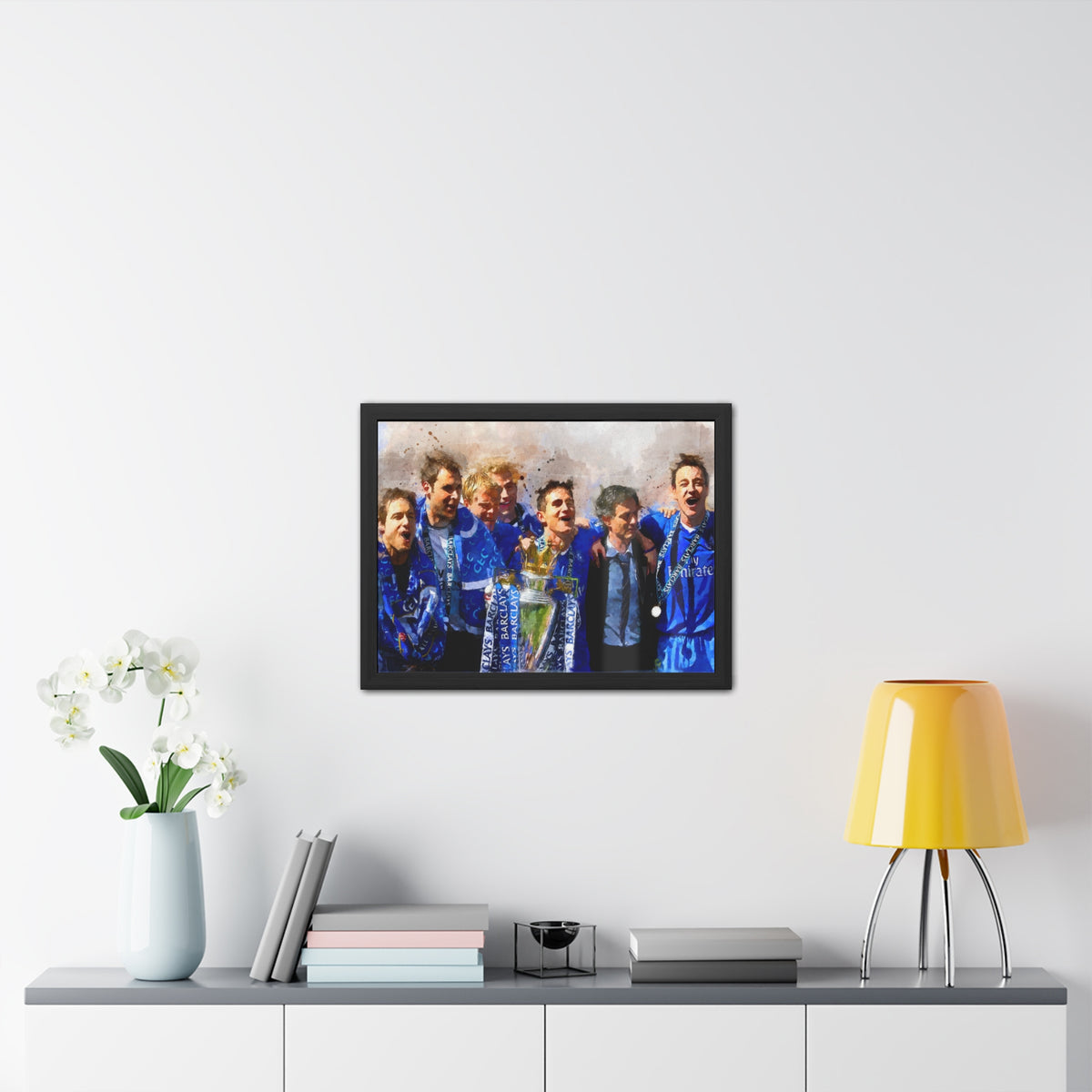 Premier League Winners 2005 Chelsea Watercolour Painting, Ready to Hang Framed Art Print Poster, Chelsea Fan Gift
