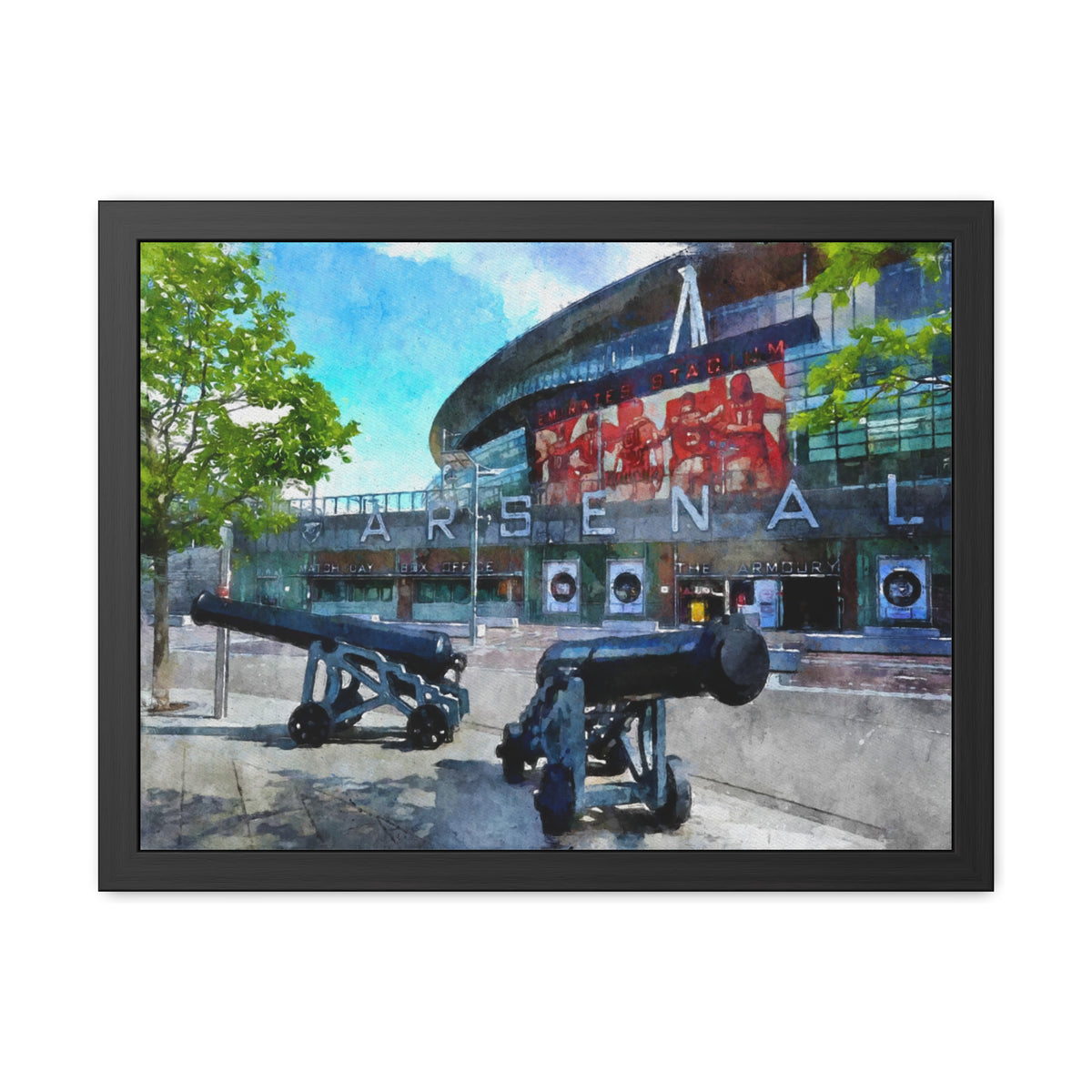 Arsenal’s Emirates Stadium - Expressionist Modern Art - Ready to Hang Framed Watercolour Fine Art Painting Print Poster, Football Wall Art, Soccer Fan Gift
