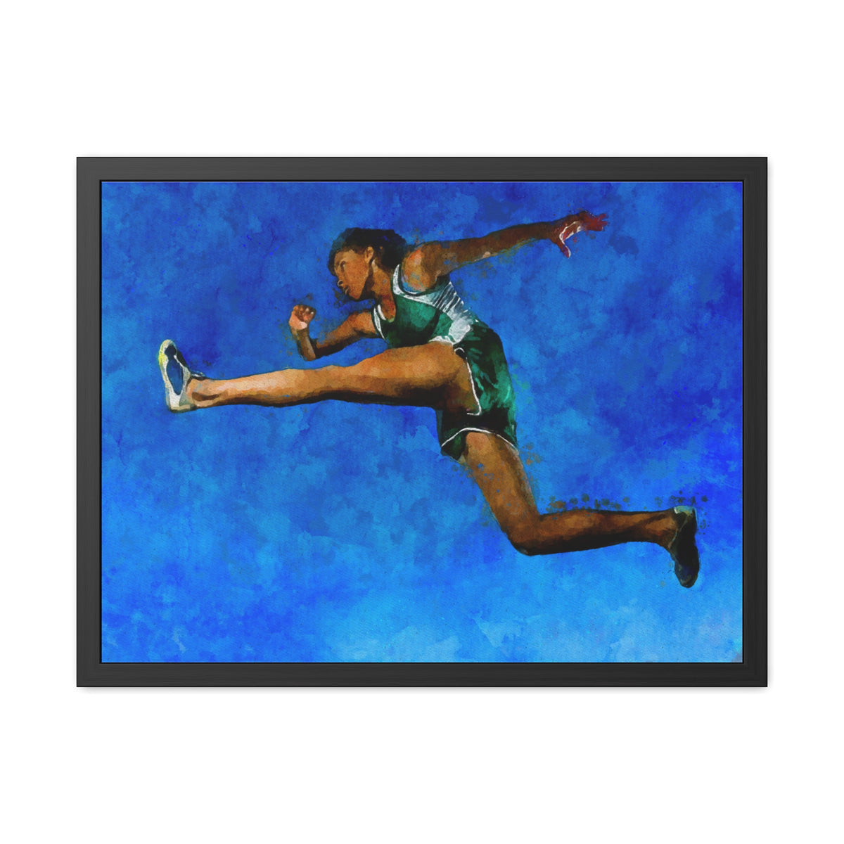 Dynamic Long Jumper Watercolour Painting - Vibrant Expressionist Art, Ready to Hang Framed Watercolour Fine Art Painting Print Poster, Athletics Wall Art, Athletics Fan Gift
