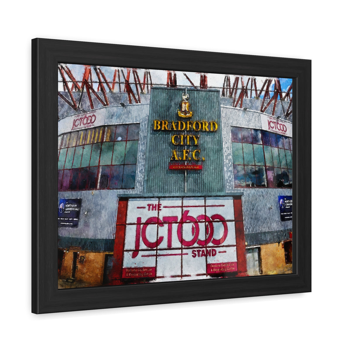 Bradford City Valley Parade Watercolour Fine Art Painting - Ready to Hang Framed Print Poster, Football Wall Art, Soccer Fan Gift