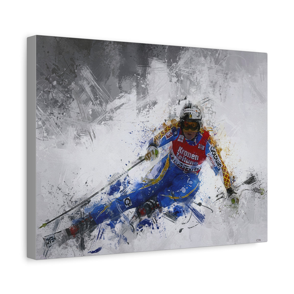 Anja Pärson's Alpine Symphony Skiing Painting Print on Stretched Canvas Skiing Fine Art Print Poster- Ready to Hang Wall Art, Skier Gift
