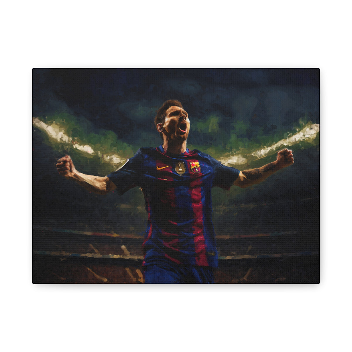Messi's Magic: Impressionist Portrait Painting, Stretched Canvas Football Art Print Poster- Ready to Hang Football Wall Art, Soccer Fan Gift
