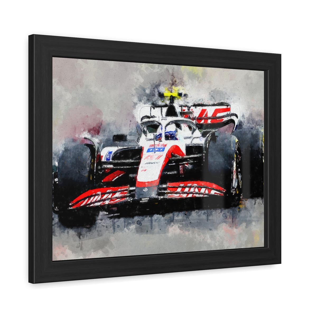 Drive into the Haas Speedscape: Framed Watercolour F1 Fine Art Print - Ready to Hang, Wall Art Formula One Gift