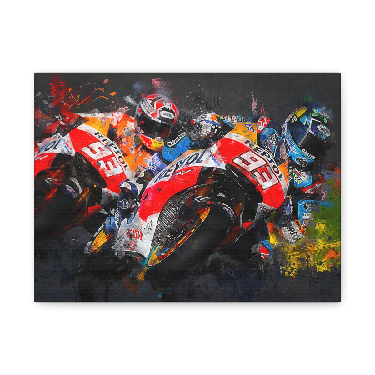 MotoGP Duel: Stretched Canvas Fine Art Print- Ready to Hang, Wall Art Poster, the Ultimate MotoGP Gift