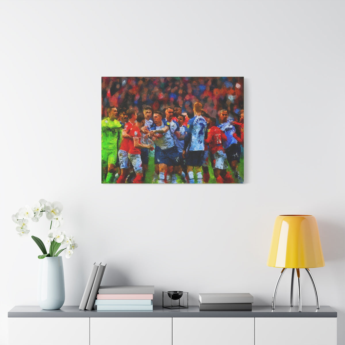 Blackpool vs. PNE Derby Ready to Hang Framed Impressionist Fine Art Painting Print Poster, Football Wall Art, Soccer Fan Gift