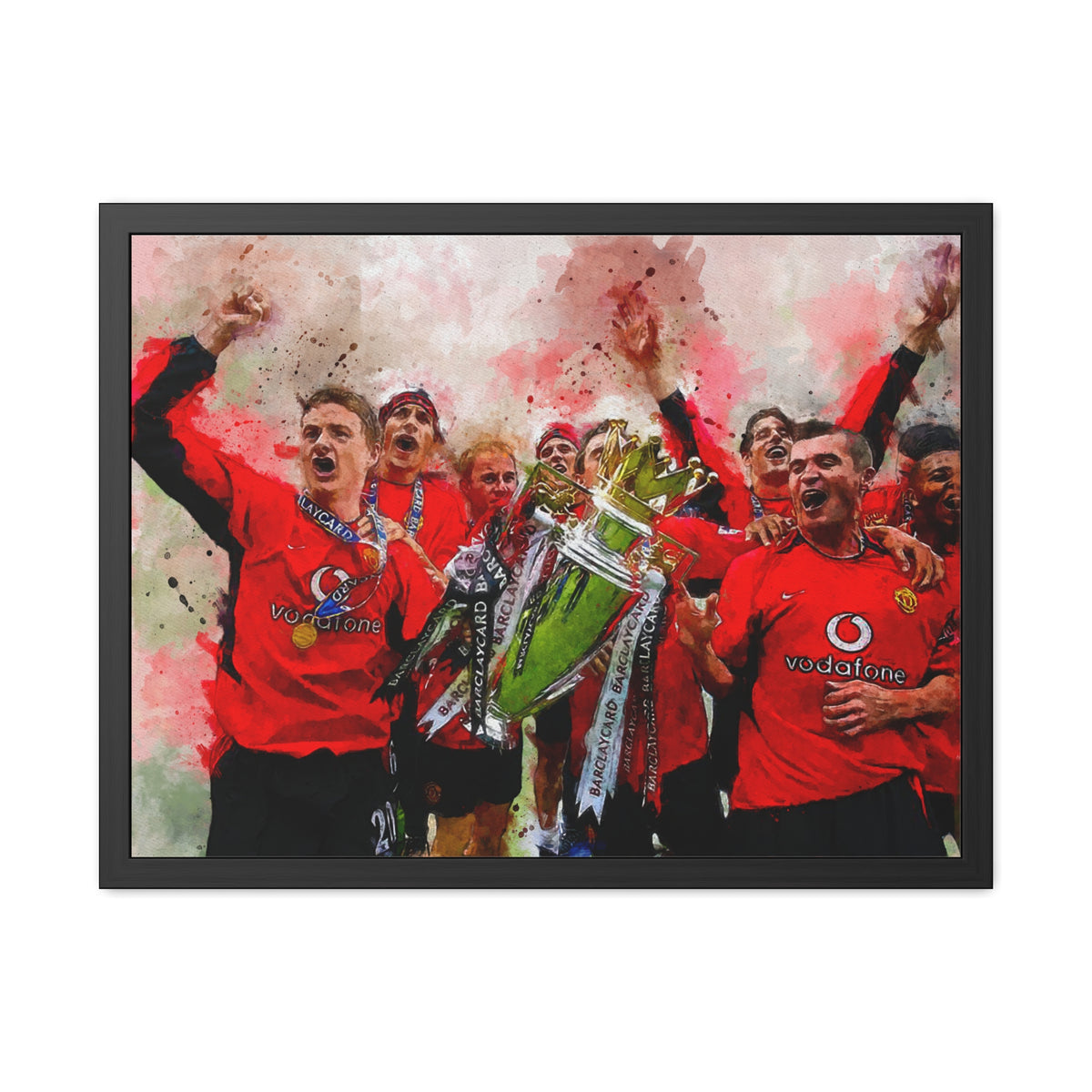 Premier League Winners 2003 Manchester United Watercolour Painting, Ready to Hang Framed Art Print Poster, Man United Fan Gift
