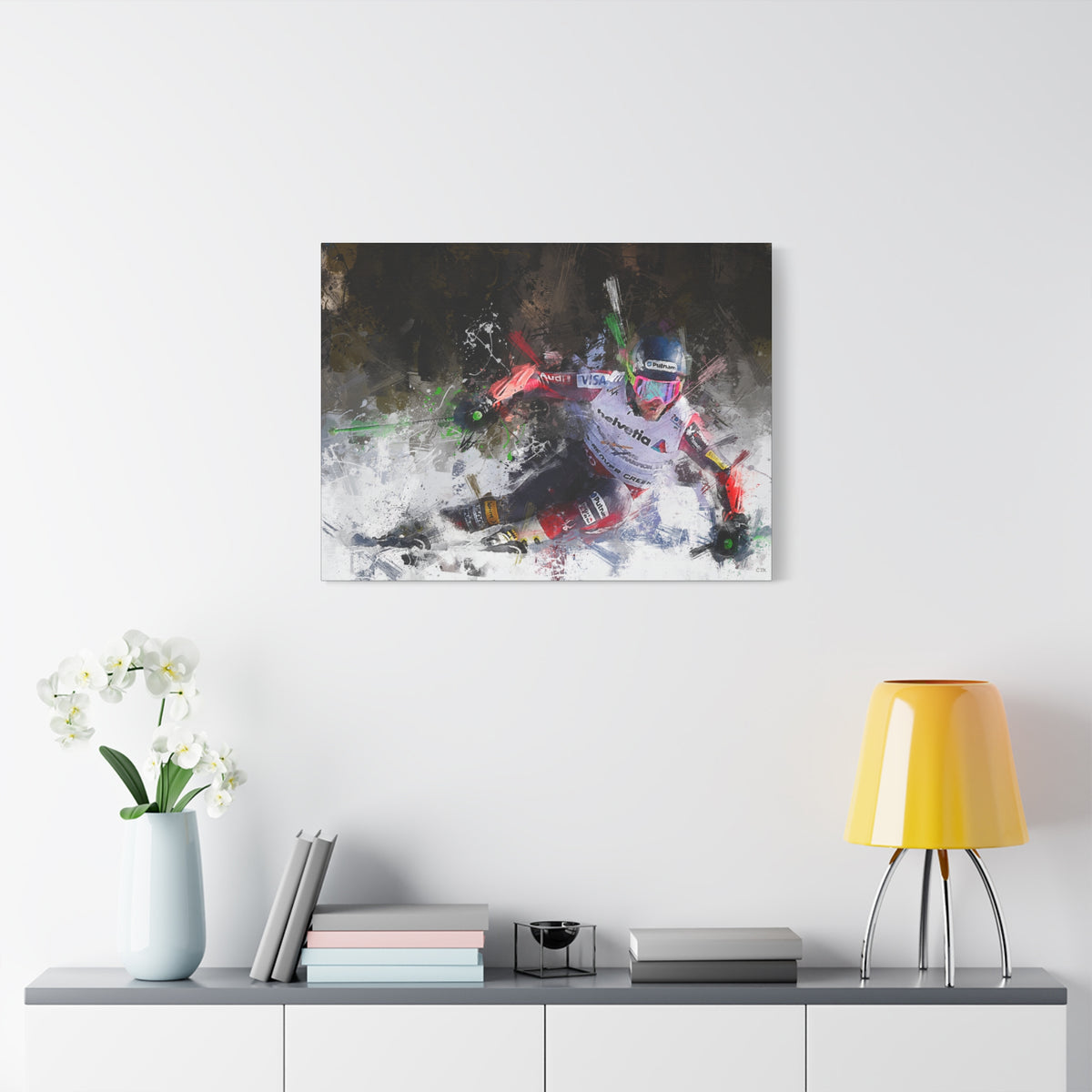 Ted Ligety's Precision: Expressionist Skiing Painting Print - Stretched Canvas Fine Art Print Poster, Ready to Hang Wall Art, Skier Gift