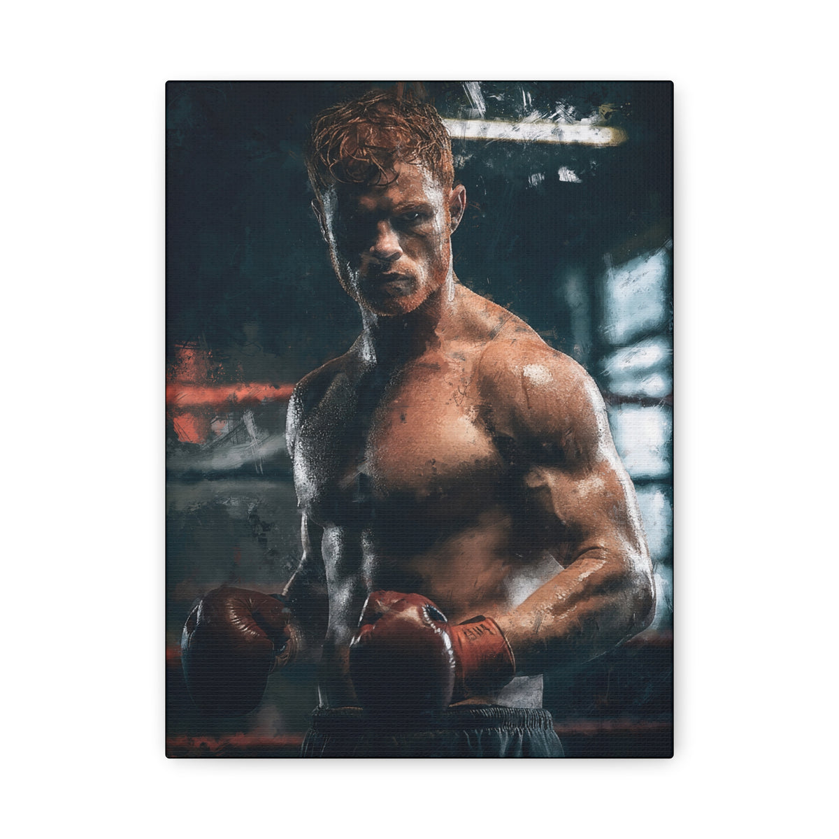 Canelo Álvarez Painting: Expressive Boxing Brilliance - Stretched Canvas Fine Art Boxing Print Poster, Ready to Hang, Wall Art Boxing Gift